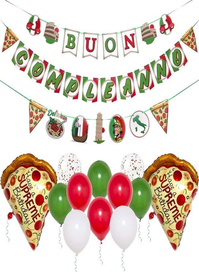 Pirese Italian Birthday Banner - Pizza Party Decorations for Kids & Adults - Italy Theme Decor, Italian Party Supplies, Red White Green Birthday Decorations - Image 1